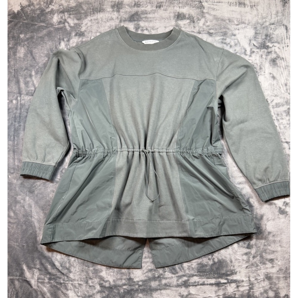 Athleta Womens L Green Mixed Media Cinch Waist Pullover Sweatshirt Tunic SP23